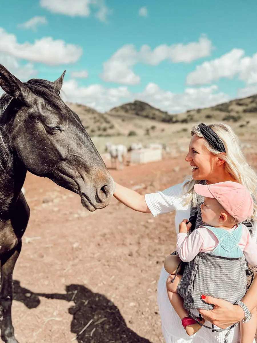 Travelbirds Ladonaira Beatrix streichelt ein Pferd